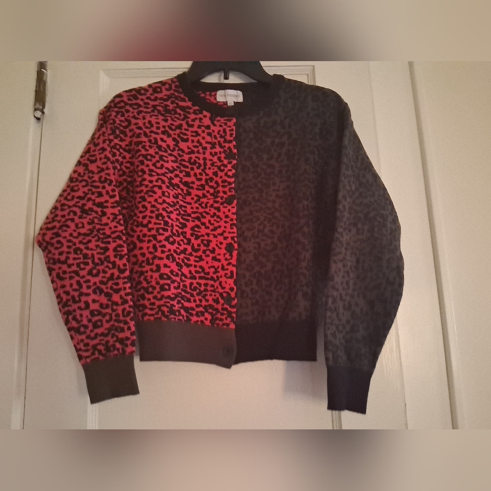 Two-Tone Leopard Print Cardigan - Pink & Charcoal
